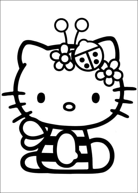 Dibujo de Hello Kitty Sentada para Imprimir y Colorear