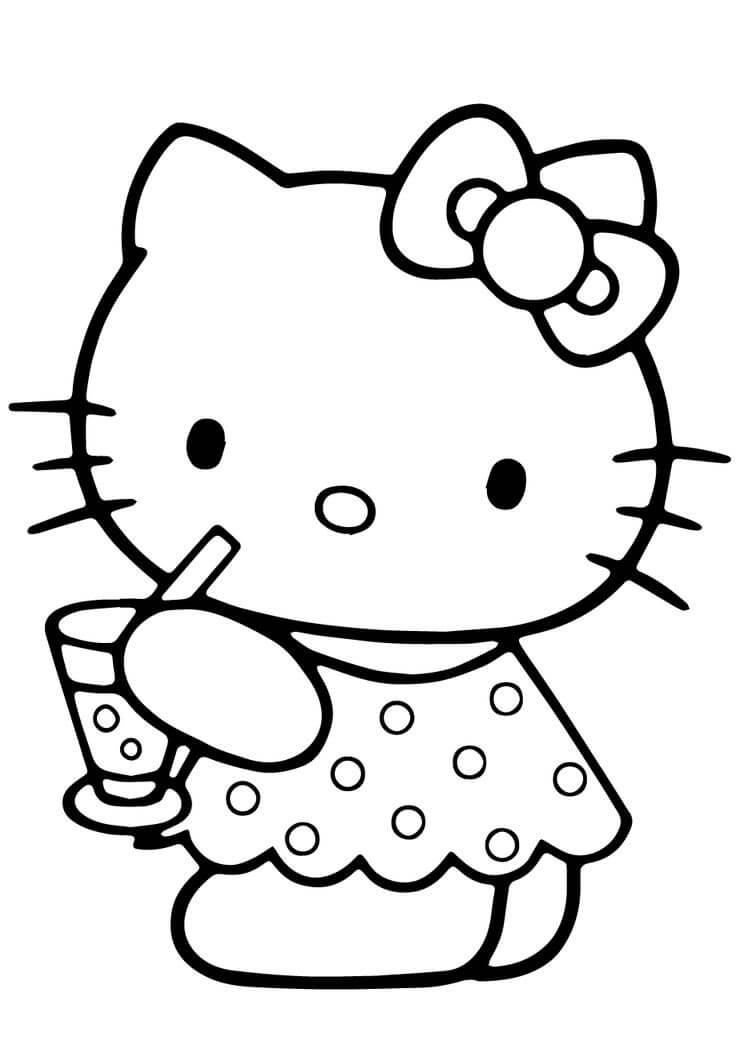 Hello Kitty sosteniendo un vaso de Agua para Colorear