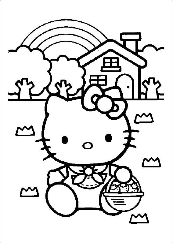 Hello Kitty sosteniendo una Bolsa de Frutas para Colorear