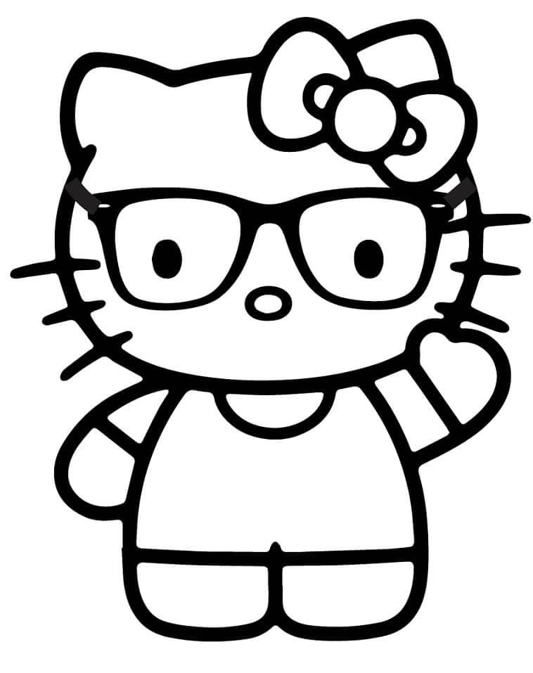 Dibujo de Hello Kitty usa Anteojos para Imprimir y Colorear