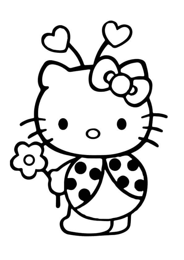 Dibujos de Mariquita Hello Kitty para Imprimir y Colorear