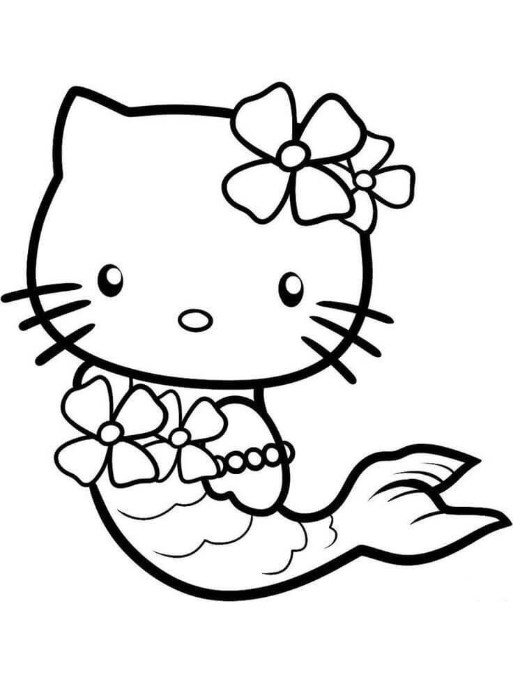 Dibujos de Sirena de Hello Kitty para Imprimir y Colorear