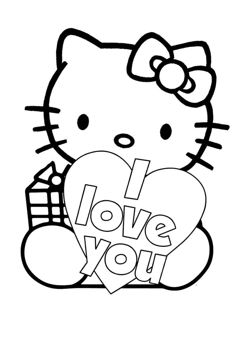 Dibujos de Te Amo Hello Kitty para Imprimir y Colorear