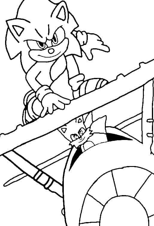 sonic and tails on plane coloring page