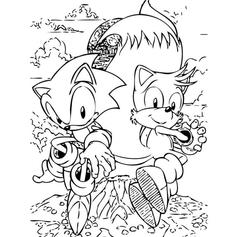 sonic and tails printable coloring page