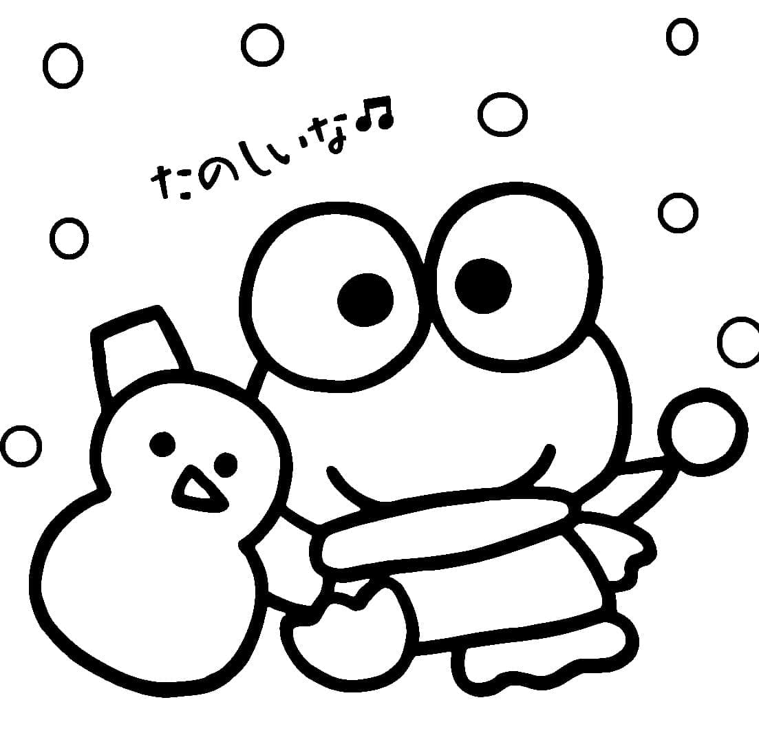 desenho de keroppi no inverno para colorir