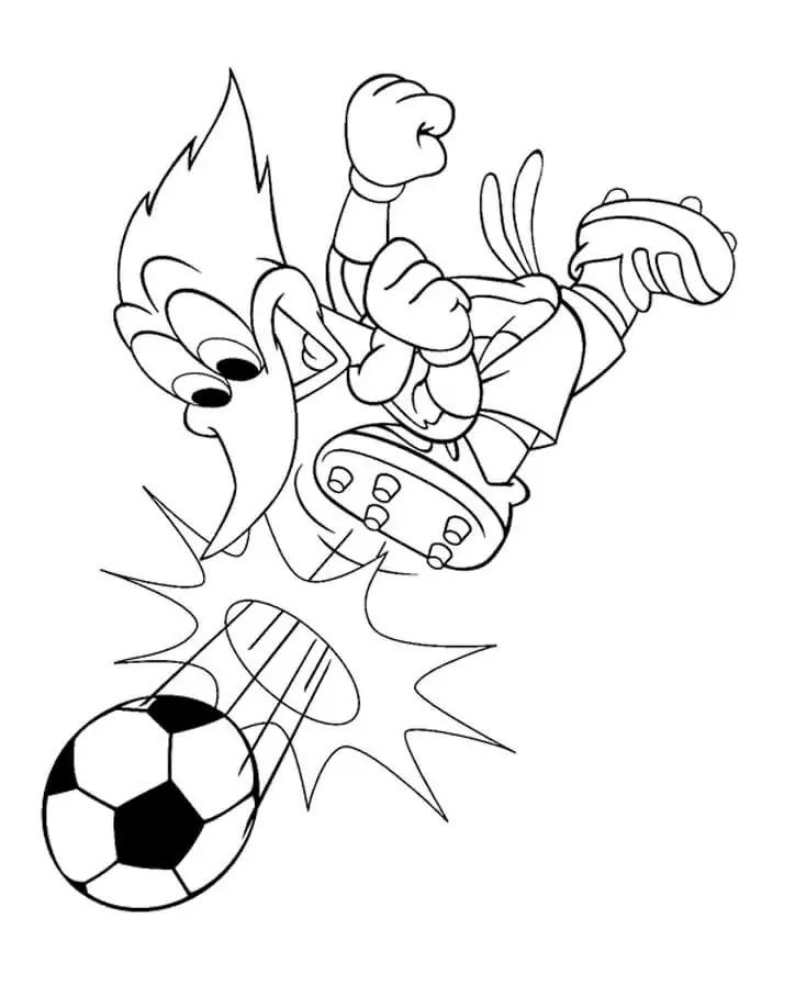 desenho do pica pau jogando futebol para imprimir e colorir