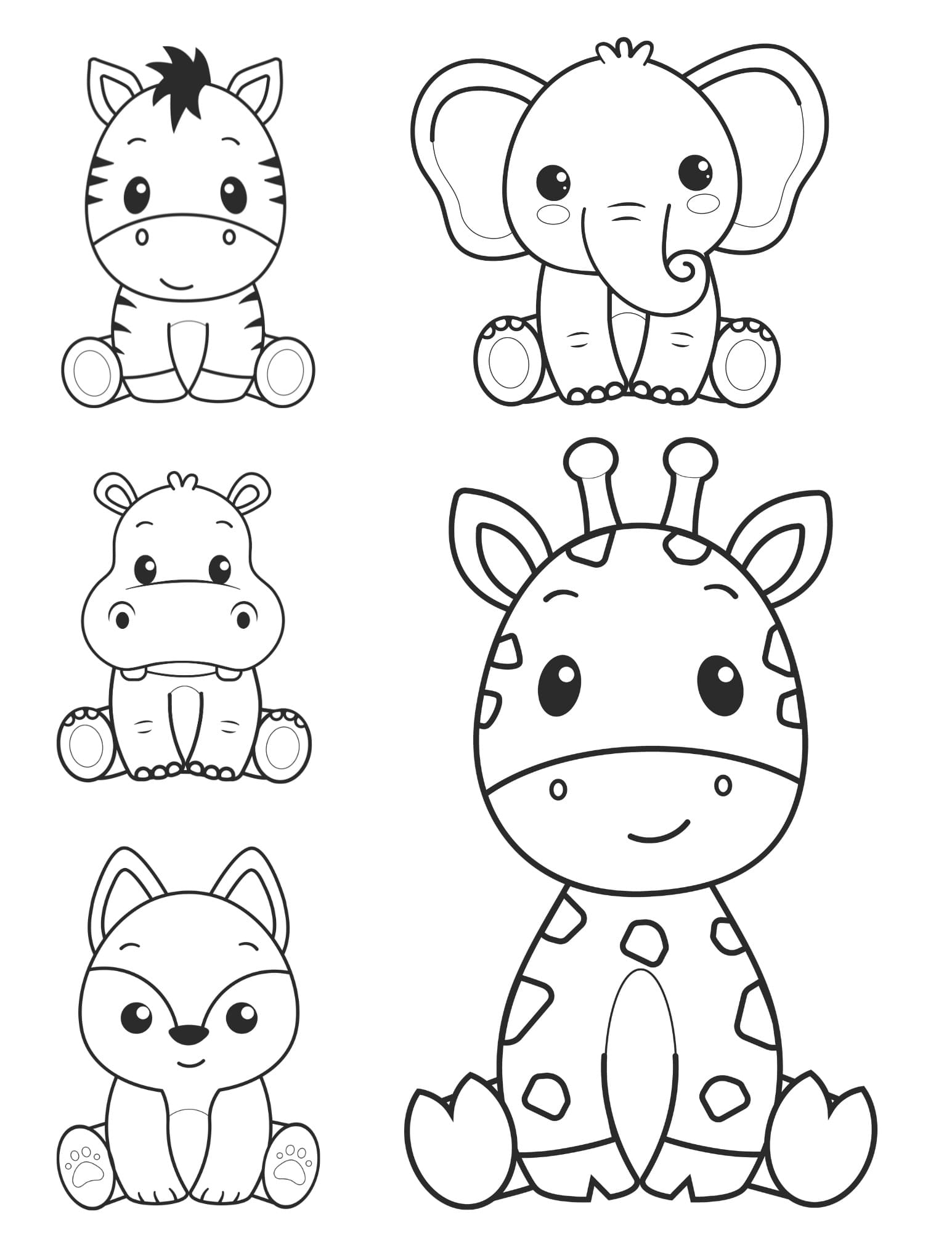 desenho de animais kawaii imprimível para colorir