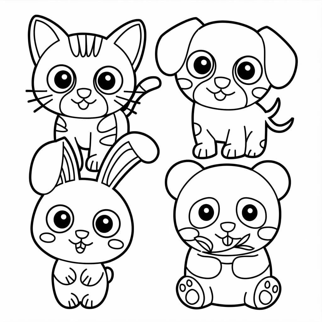 desenho de animais kawaii imprimível para crianças para colorir