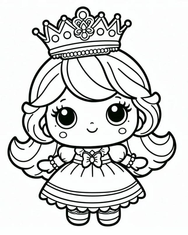 desenho de boneca kawaii com coroa para colorir