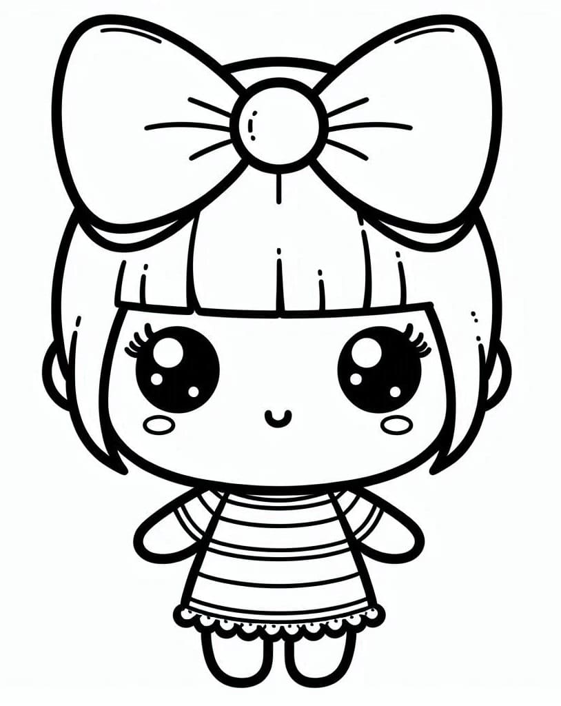 desenho de boneca kawaii e laço em pdf para colorir