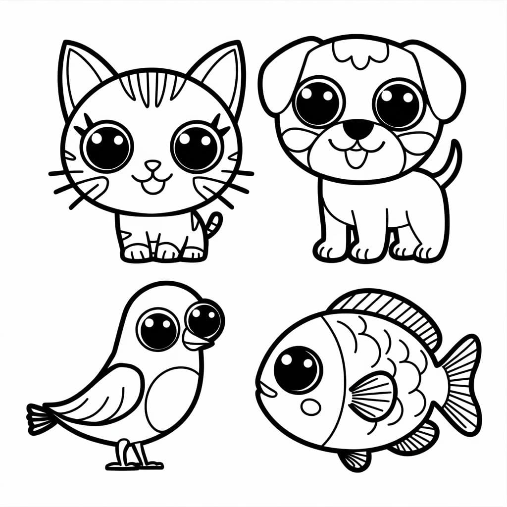 desenho de imagem de animais kawaii para colorir