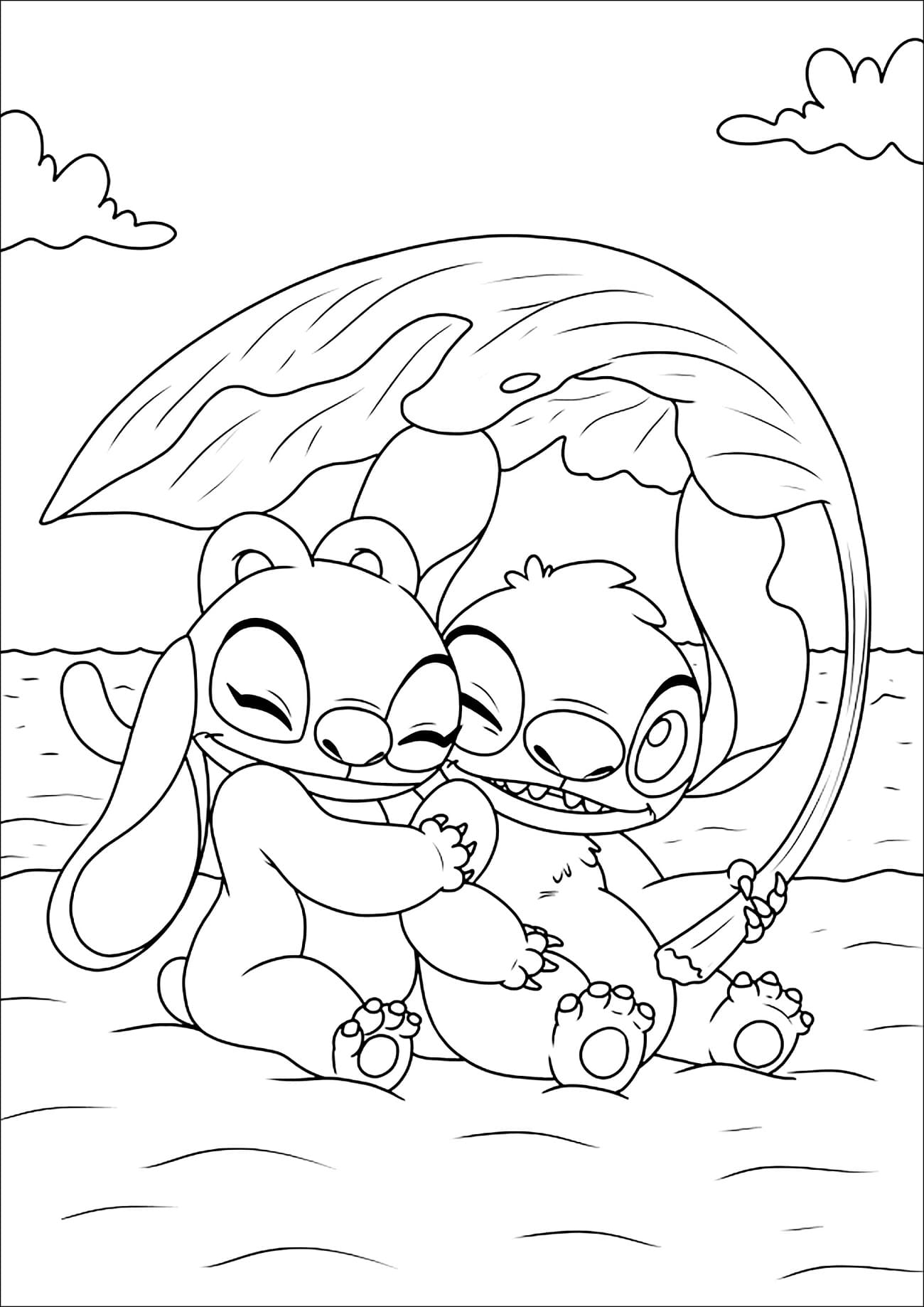 desenho de stitch e angel imprimível para crianças para colorir