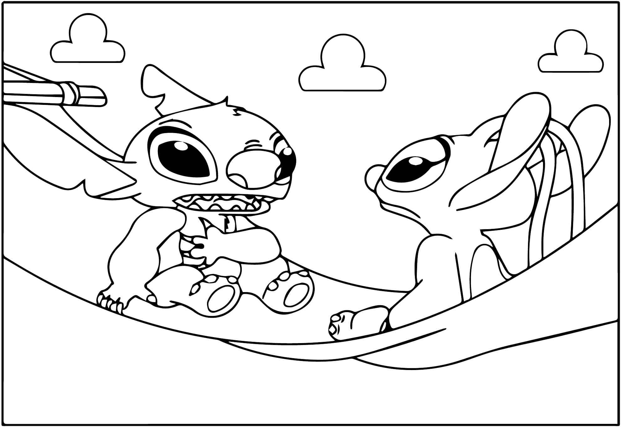 desenho de stitch e angel para crianças de 3 ano para colorir