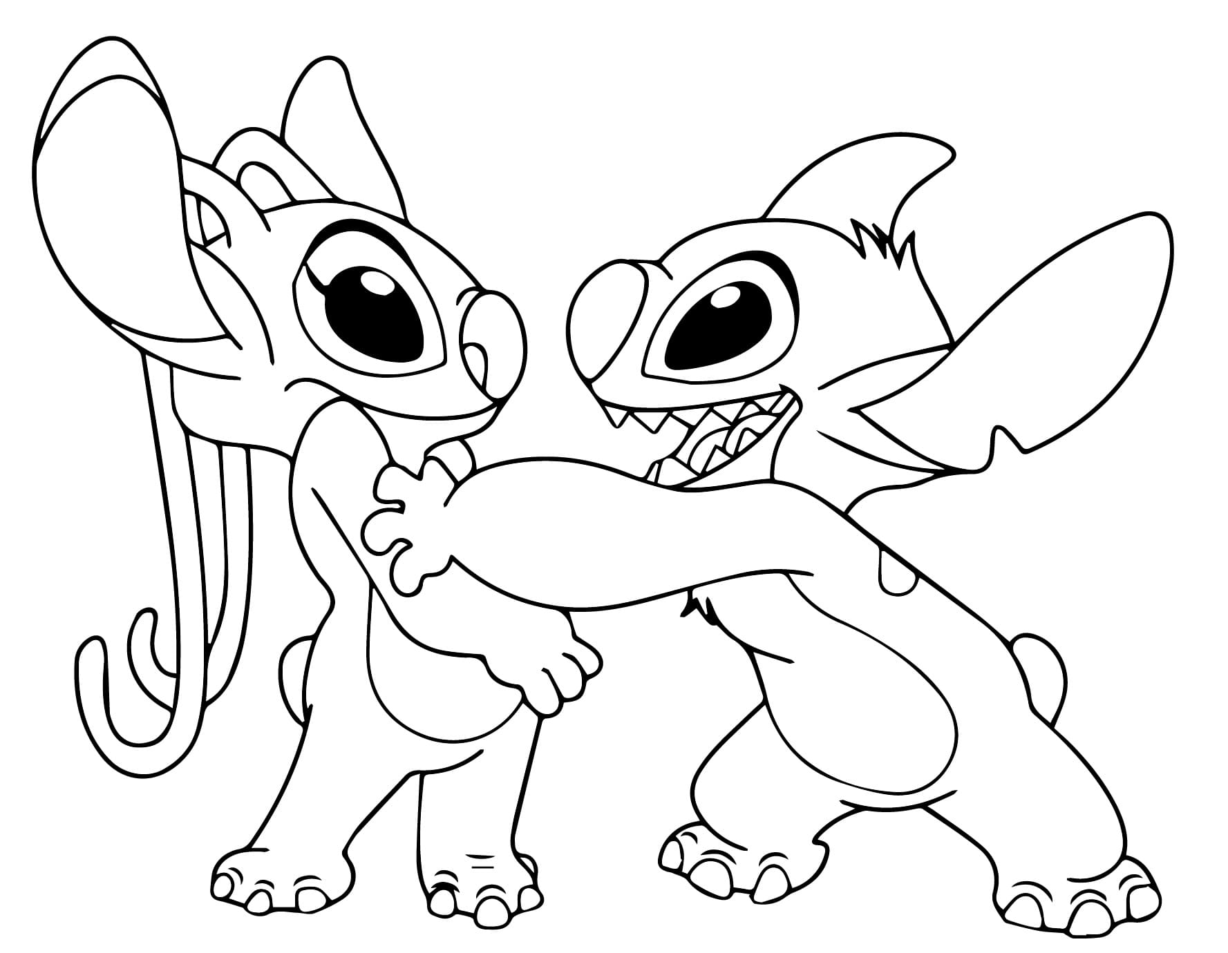 desenho de stitch e angel para crianças de 5 ano para colorir