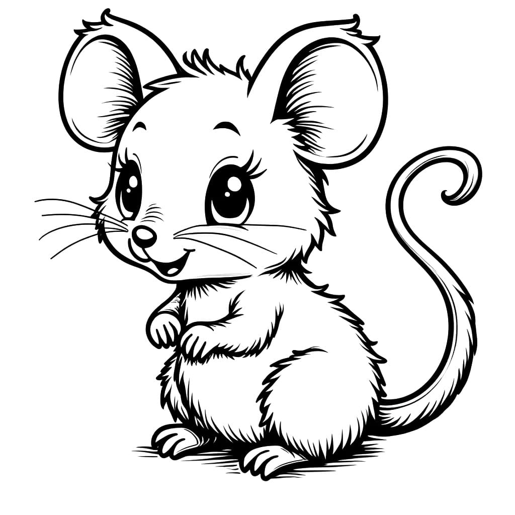 desenho de um rato kawaii para colorir e pintar de graça