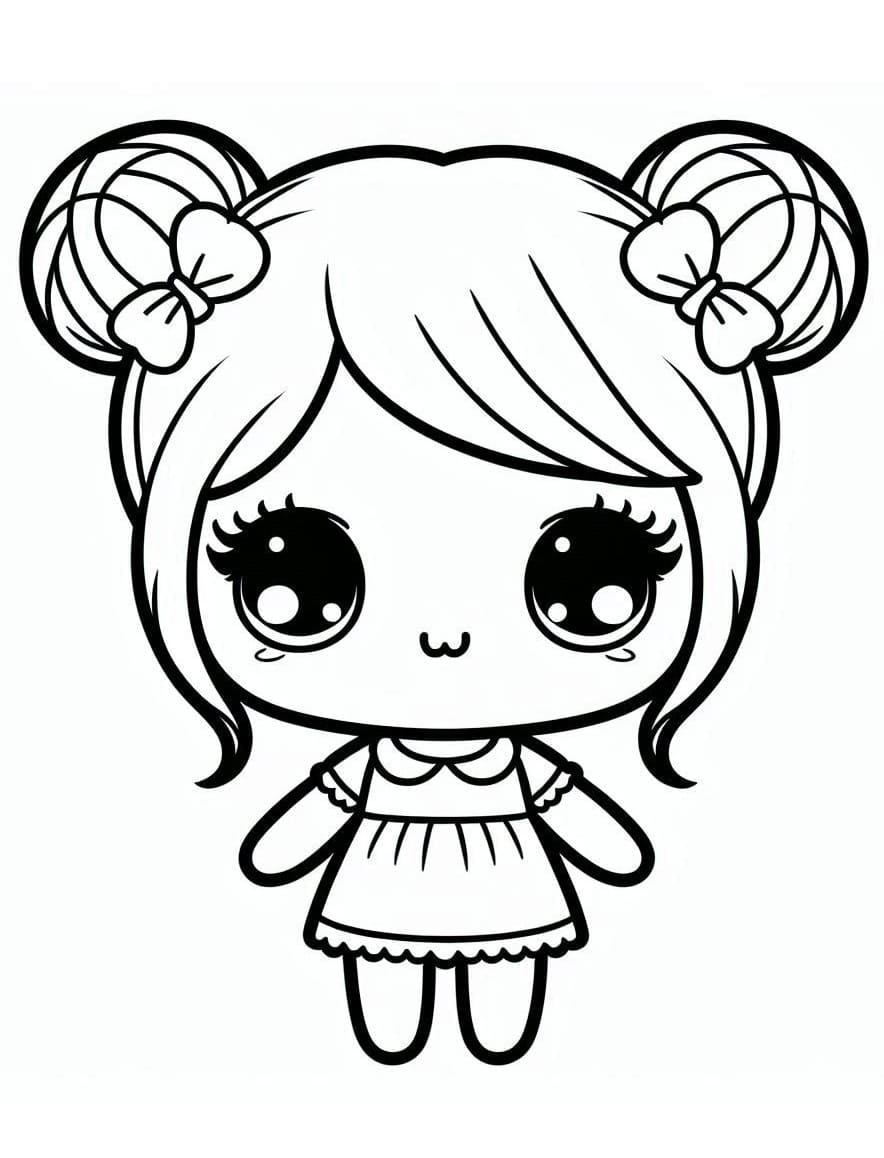 desenho de uma boneca kawaii sorridente para imprimir e colorir