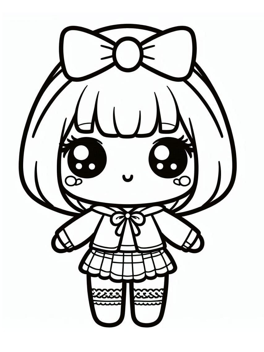 desenho para colorir boneca kawaii para colorir