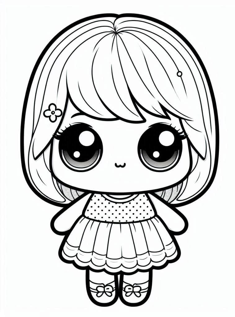 desenho para imprimir de pequena boneca kawaii para colorir