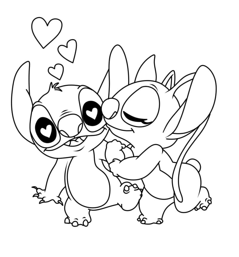 stitch e angel para colorir