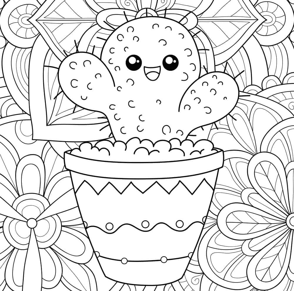 Desenho de Um Cacto Fofo para Pintar e Colorir PDF