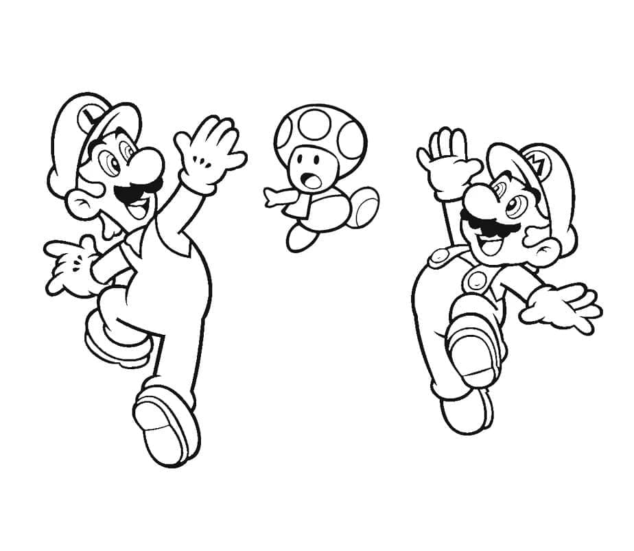 desenho de mario e luigi com toad para colorir