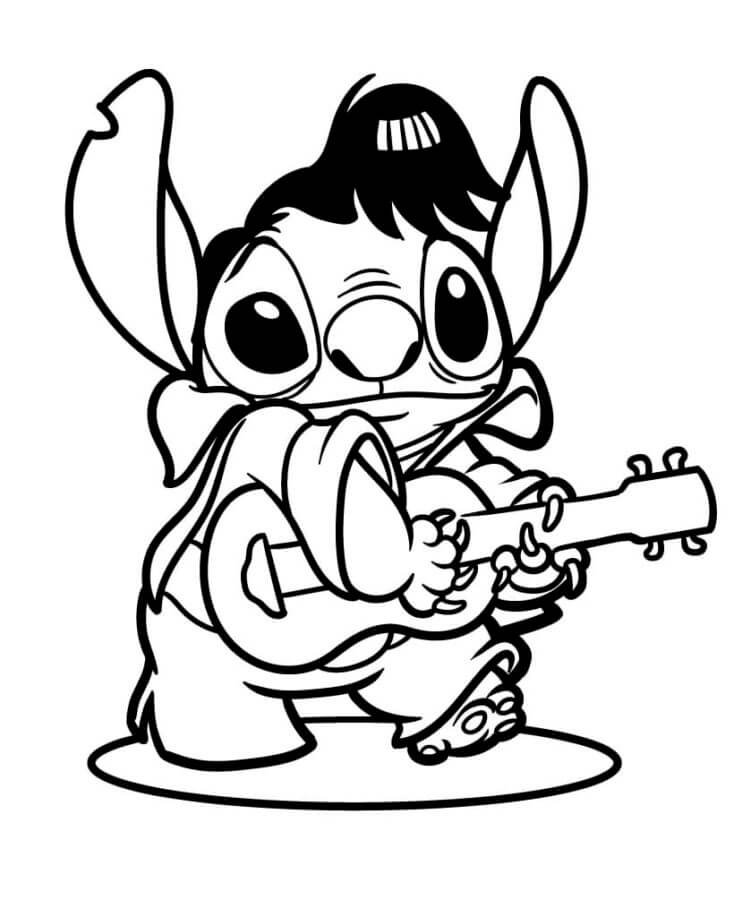 desenhos do stitch tocando ukulele livro para colorir