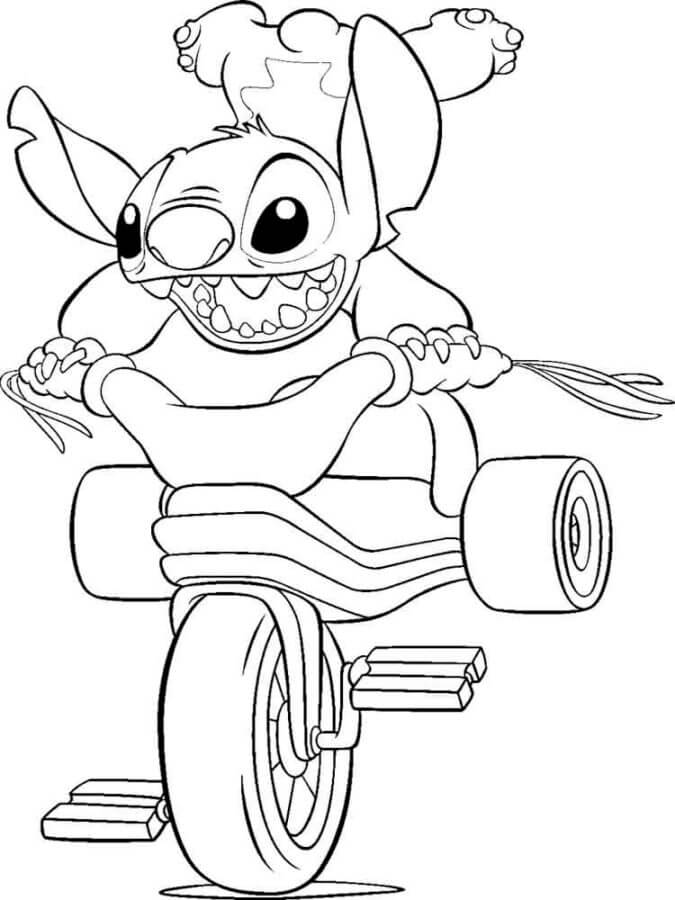 stitch e bicicleta para colorir